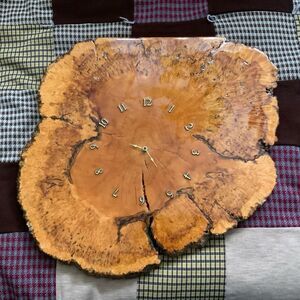 vintage 80s 90s wood slab clock live edge mcm tree trunk‎ handmade